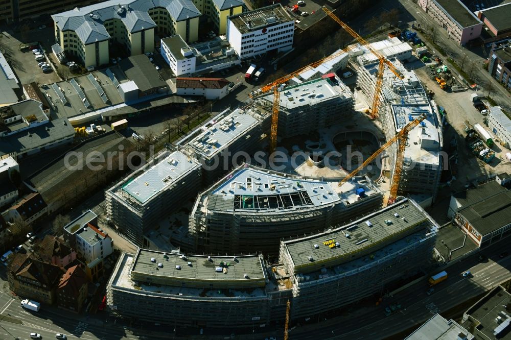 Aerial image Stuttgart - Construction site for the new construction of an office-building ensemble for a Campus Purchasing and Logistics on street Leobener Strasse in the district Feuerbach in Stuttgart in the state Baden-Wurttemberg, Germany