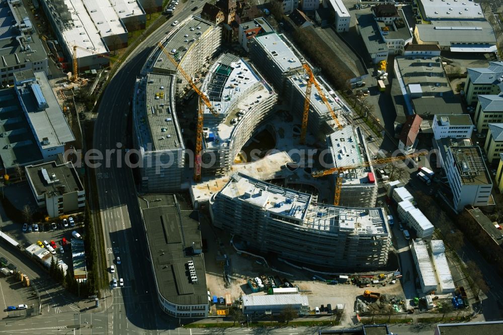 Aerial image Stuttgart - Construction site for the new construction of an office-building ensemble for a Campus Purchasing and Logistics on street Leobener Strasse in the district Feuerbach in Stuttgart in the state Baden-Wurttemberg, Germany