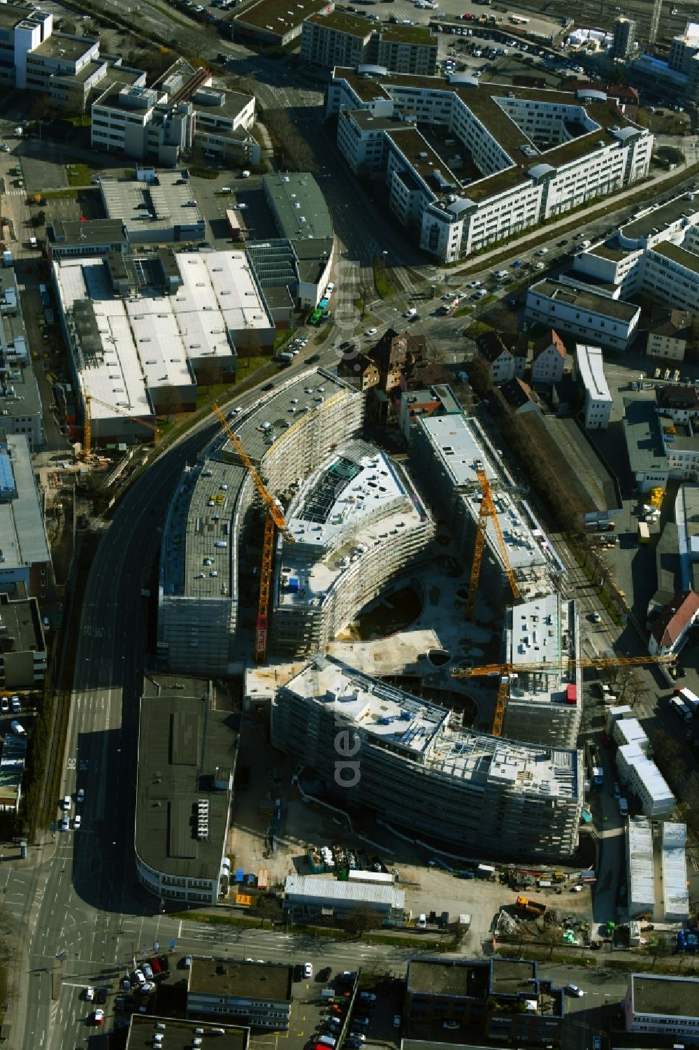 Aerial photograph Stuttgart - Construction site for the new construction of an office-building ensemble for a Campus Purchasing and Logistics on street Leobener Strasse in the district Feuerbach in Stuttgart in the state Baden-Wurttemberg, Germany