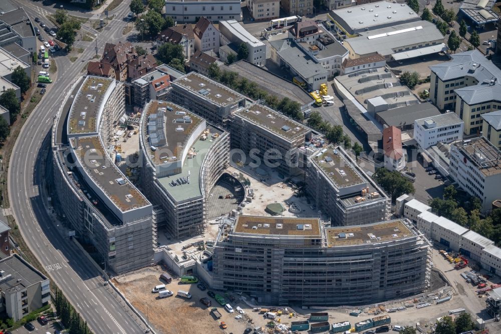 Aerial image Stuttgart - Construction site for the new construction of an office-building ensemble for a Campus Purchasing and Logistics on street Leobener Strasse in the district Feuerbach in Stuttgart in the state Baden-Wurttemberg, Germany