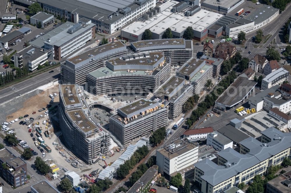 Stuttgart from the bird's eye view: Construction site for the new construction of an office-building ensemble for a Campus Purchasing and Logistics on street Leobener Strasse in the district Feuerbach in Stuttgart in the state Baden-Wurttemberg, Germany