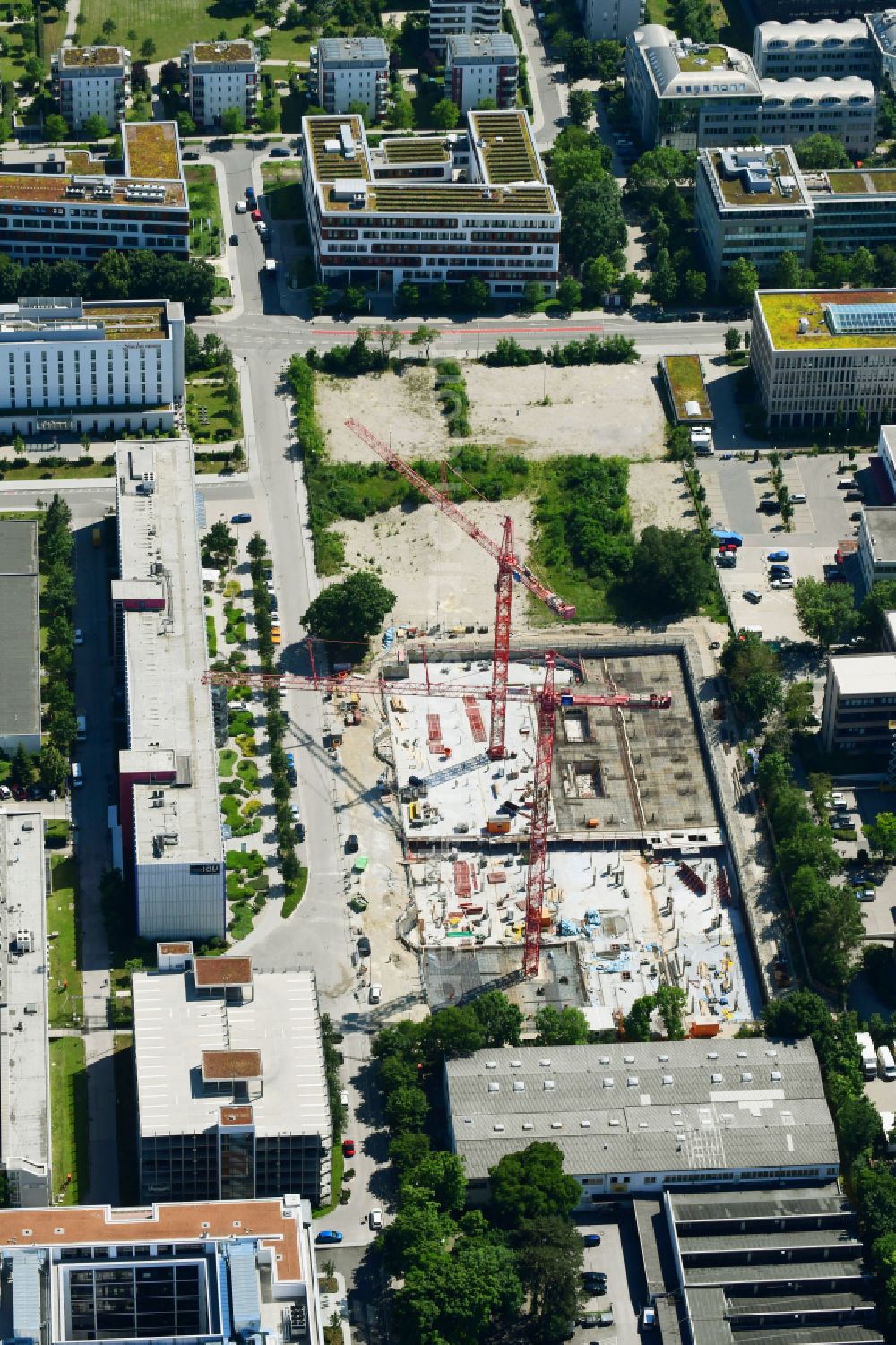 Aerial photograph München - Construction site office building on street Weimarer Strasse - Domagkstrasse in the district Freimann in Munich in the state Bavaria, Germany