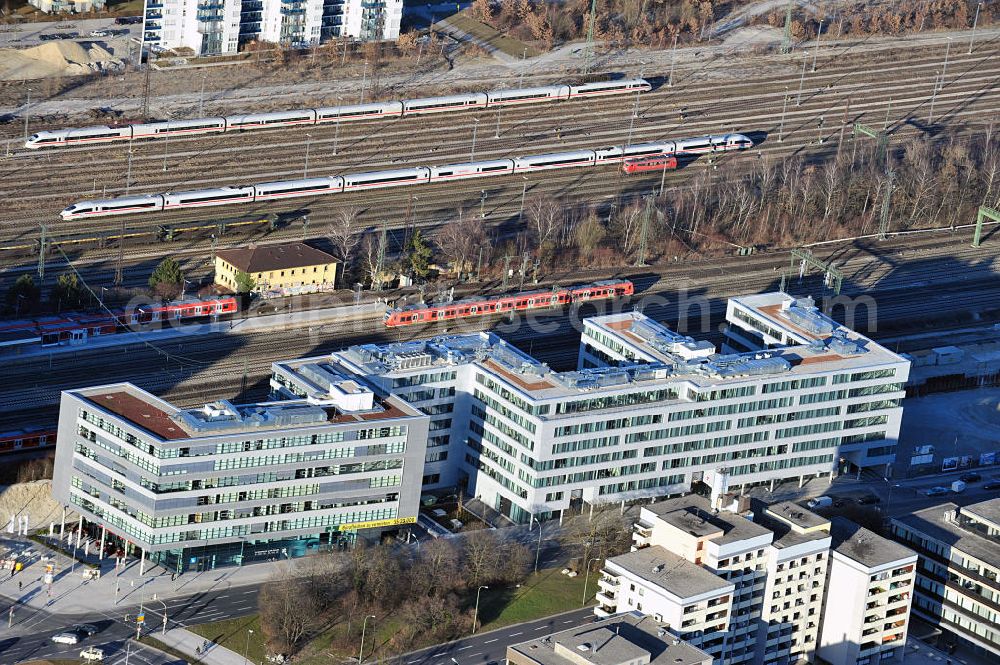 Aerial image München - View of a newly constructed office building in Munich / Laim