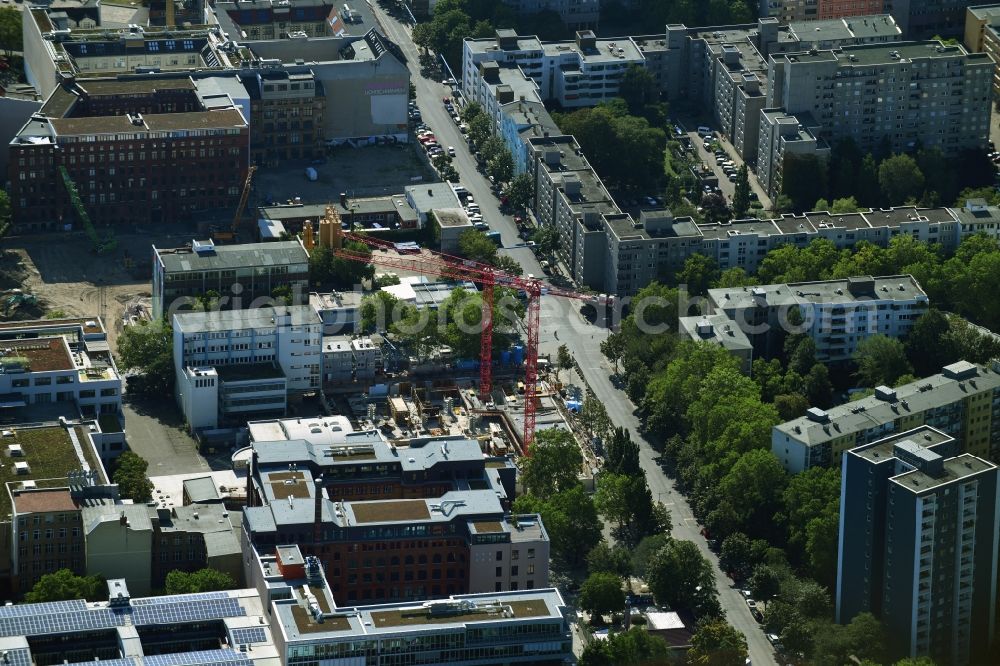 Berlin from above - Construction site to build a new office and commercial building - The Shelf in the district Kreuzberg in Berlin, Germany