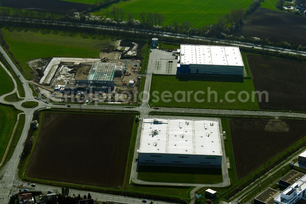 Aerial photograph Heppenheim (Bergstraße) - Construction site for the construction of an office and commercial building for the new company headquarters and customer center of WILHELM SCHAeFER GMBH on Lise-Meitner-Strasse in Heppenheim (Bergstrasse) in the state of Hesse, Germany