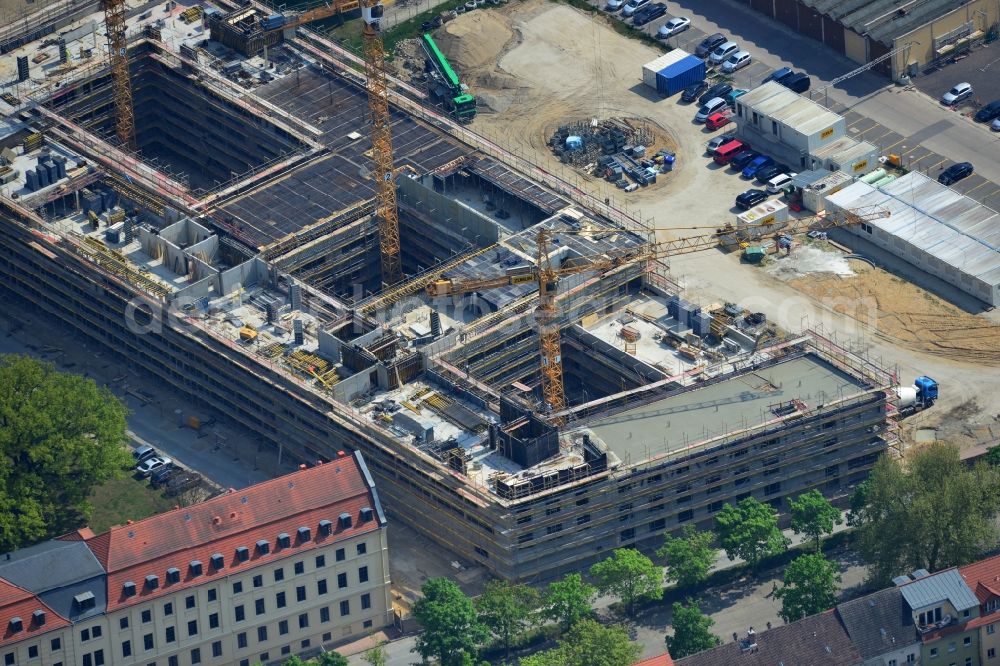 Potsdam from above - The state of Brandenburg builds public-Wolfgang Gerbere partnership with the Strabag Real Estate GmbH in the grounds of Government House at the Henning-von-Tresckow-Allee in Potsdam a new office complex. General contractor is the Zueblin AG. After completion are here, the Ministry of Labour, Social Affairs, Women and Family and the Ministry for the Environment, Health and Consumer Protection move