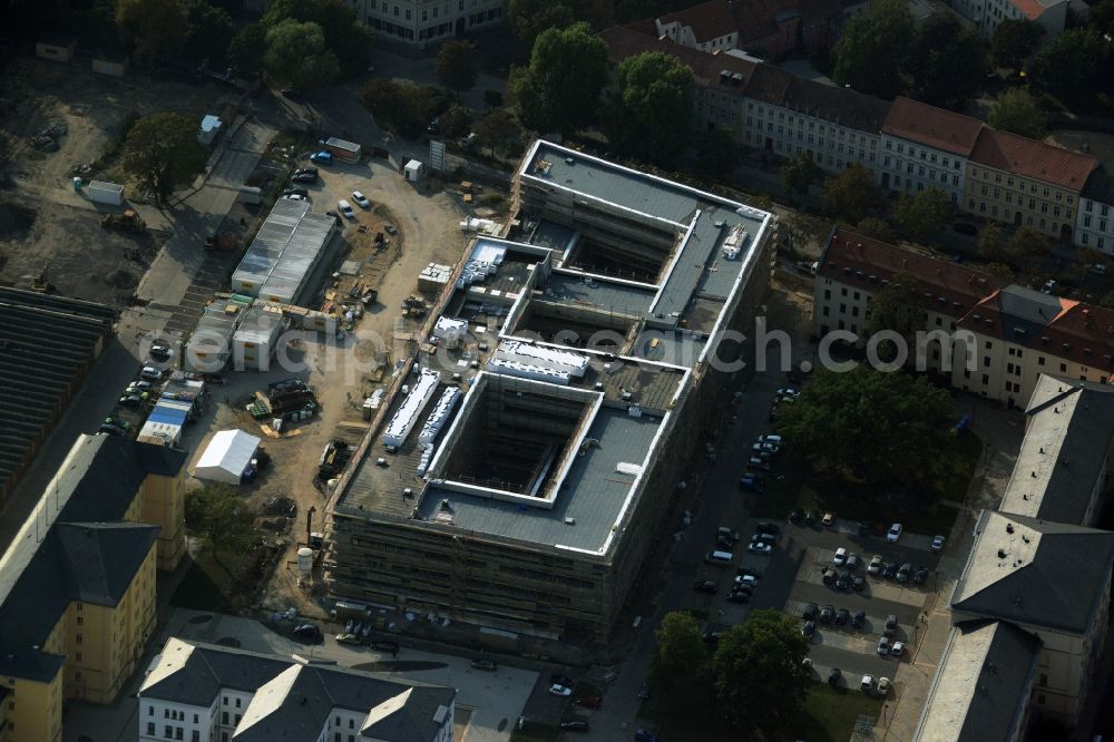 Potsdam from the bird's eye view: The state of Brandenburg builds public-Wolfgang Gerbere partnership with the Strabag Real Estate GmbH in the grounds of Government House at the Henning-von-Tresckow-Allee in Potsdam a new office complex. General contractor is the Zueblin AG. After completion are here, the Ministry of Labour, Social Affairs, Women and Family and the Ministry for the Environment, Health and Consumer Protection move