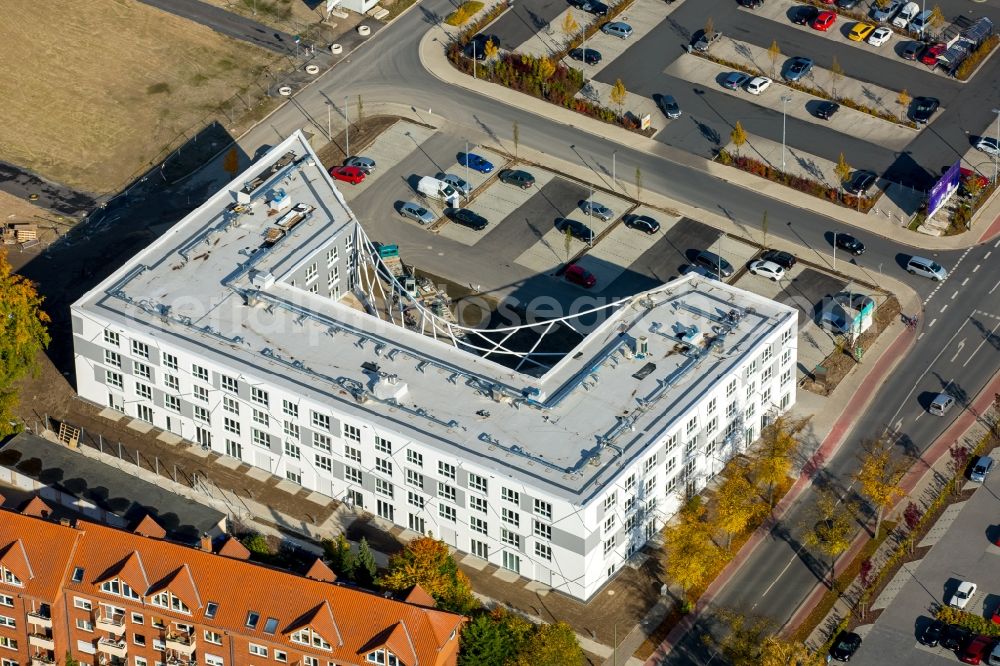 Hamm from the bird's eye view: View of the new construction of the campus of the college Hamm-Lippstadt in Hamm in the state of North Rhine-Westphalia