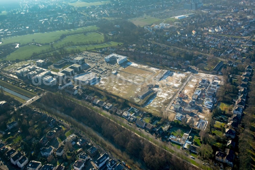 Hamm from the bird's eye view: View of the new construction of the campus of the college Hamm-Lippstadt in the district Heessen in Hamm at Ruhrgebiet in the state of North Rhine-Westphalia