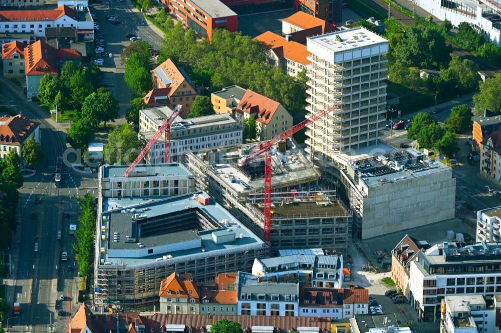 Jena from above - Complementary new construction site on the campus-university building complex Campus Inselplatz on Loebdegraben - Steinweg in Jena in the state Thuringia, Germany