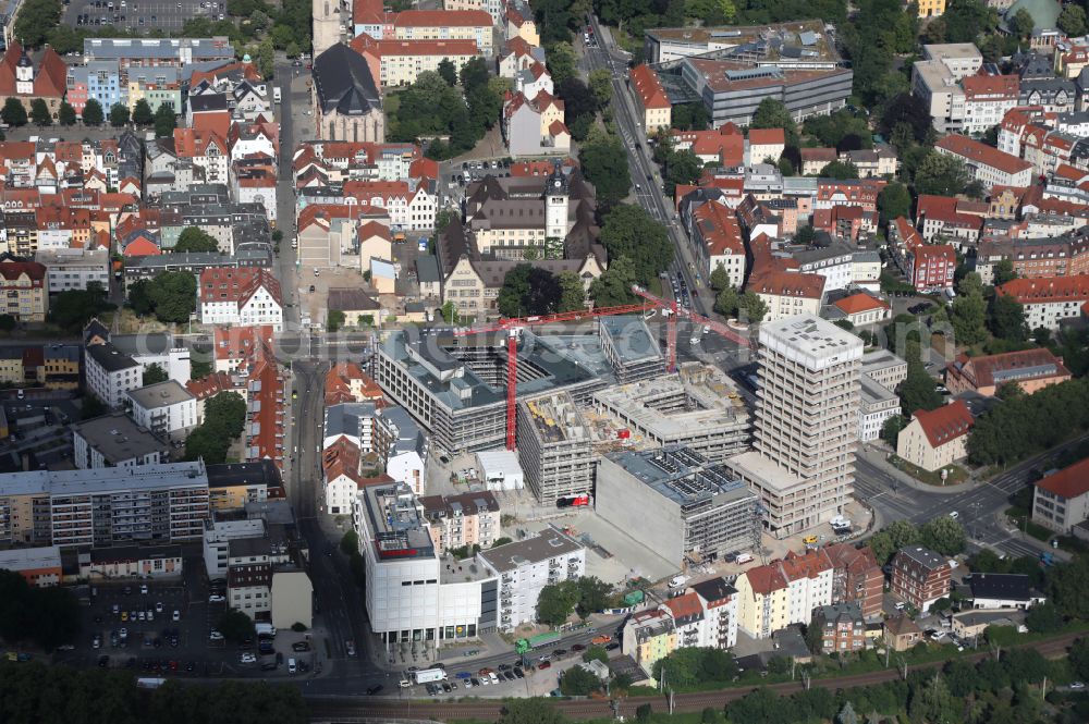 Aerial photograph Jena - Complementary new construction site on the campus-university building complex Campus Inselplatz on Loebdegraben - Steinweg in Jena in the state Thuringia, Germany