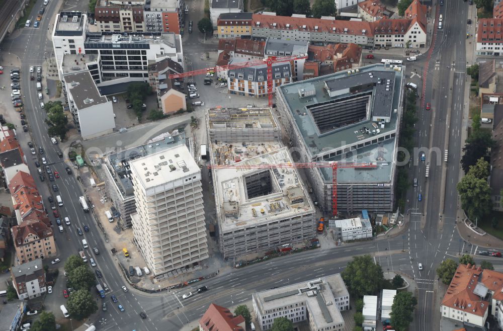 Aerial image Jena - Complementary new construction site on the campus-university building complex Campus Inselplatz on Loebdegraben - Steinweg in Jena in the state Thuringia, Germany