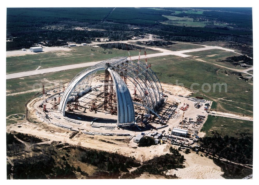 Aerial image Krausnick - Construction site for the new construction of the Cargolifterhalle as an airship hangar in Krausnick in the state Brandenburg, Germany