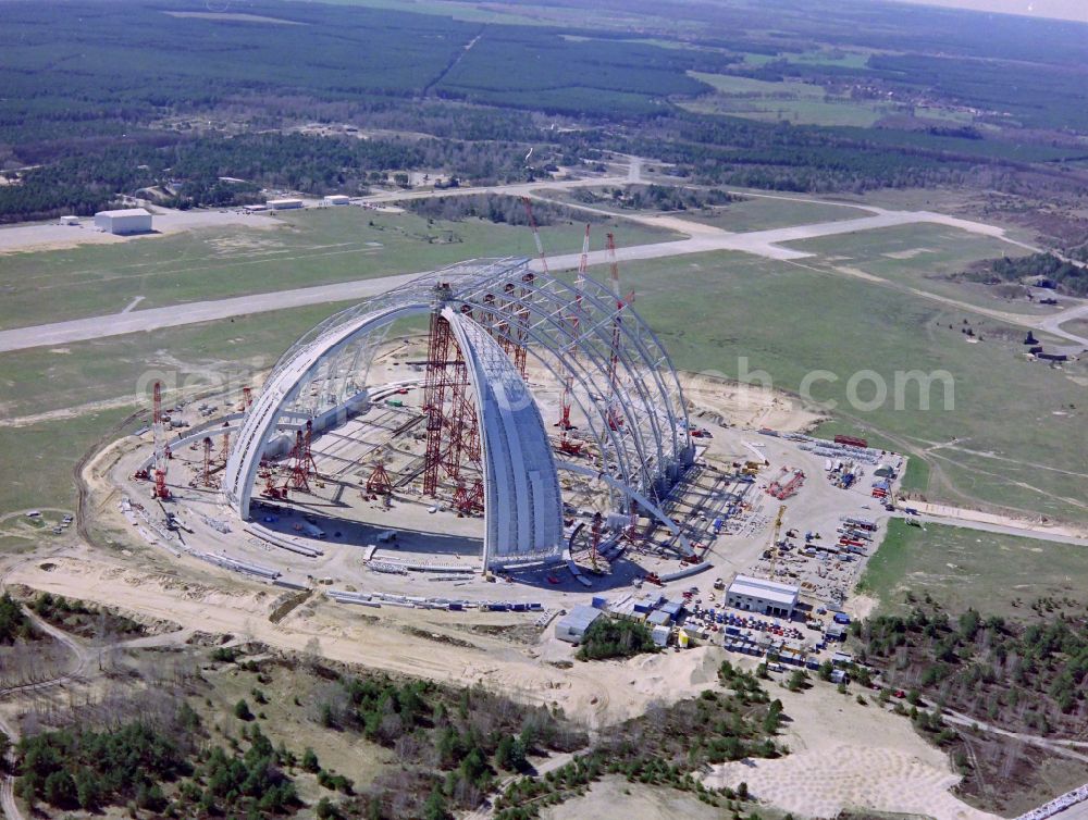 Aerial photograph Krausnick - Construction site for the new construction of the Cargolifterhalle as an airship hangar in Krausnick in the state Brandenburg, Germany