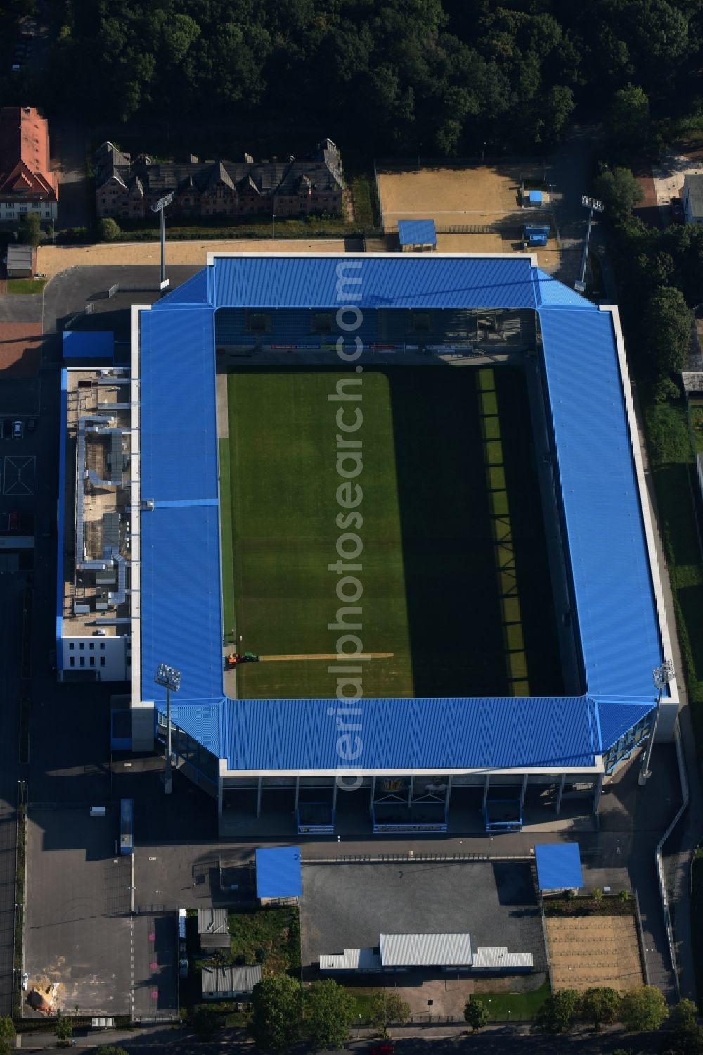 Chemnitz from the bird's eye view: New building of the football stadium community4you ARENA of FC Chemnitz in Saxony