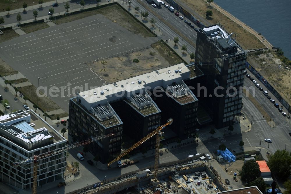 Berlin from above - View the new building of the new german headquarter of Mercedes-Benz Distribution Germany on the site of the project Media Spree in the district Kreuzberg-Friedrichshain in Berlin. CA Immo joins the project both as a client as well as an investor. Operating construction enterprise is the company Zueblin