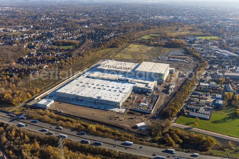 Aerial photograph Oberhausen - Construction site for a warehouse and forwarding building of Edeka-Zentrallager on Waldteichstrasse in Gewerbegebiet Weierheide in Oberhausen in the state North Rhine-Westphalia, Germany