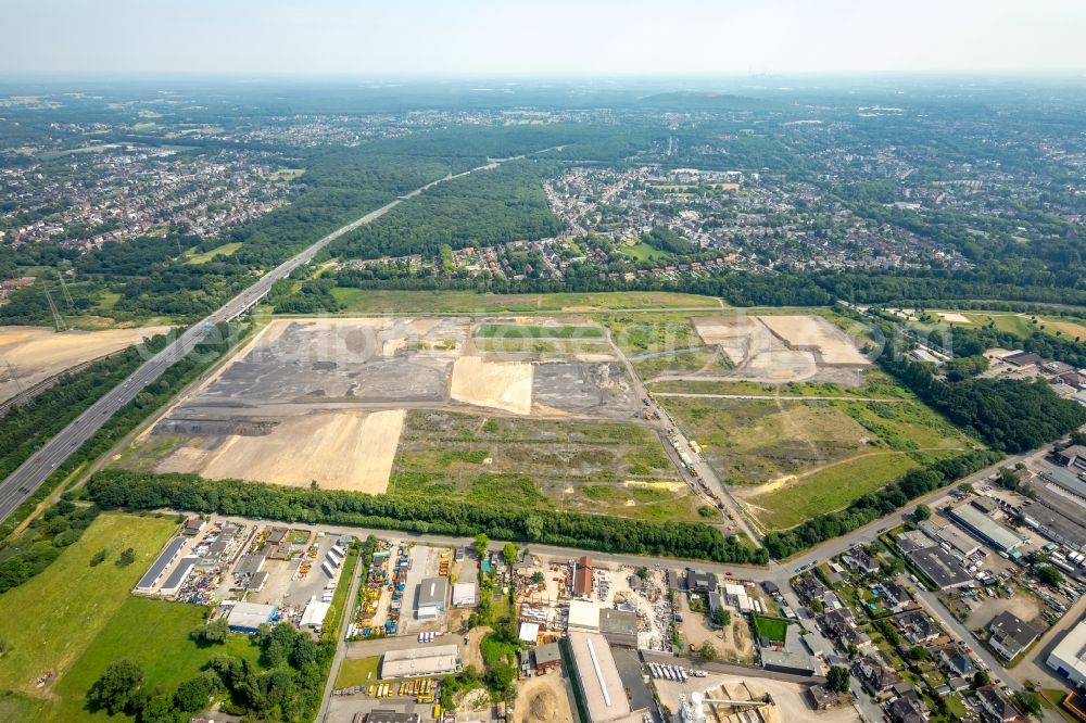 Oberhausen from the bird's eye view: Construction site for a warehouse and forwarding building of Edeka-Zentrallager on Waldteichstrasse in Gewerbegebiet Weierheide in Oberhausen in the state North Rhine-Westphalia, Germany