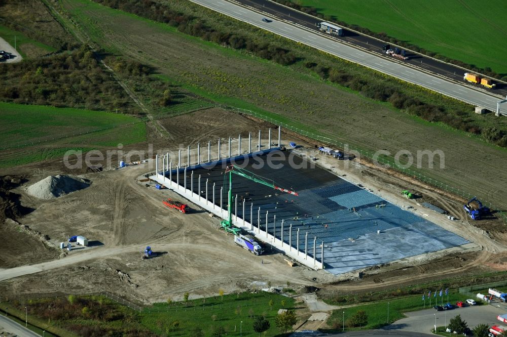 Aerial image Magdeburg - Construction site for a warehouse and forwarding building EGLO on Stegelitzer Strasse in the district Gewerbegebiet Nord in Magdeburg in the state Saxony-Anhalt, Germany