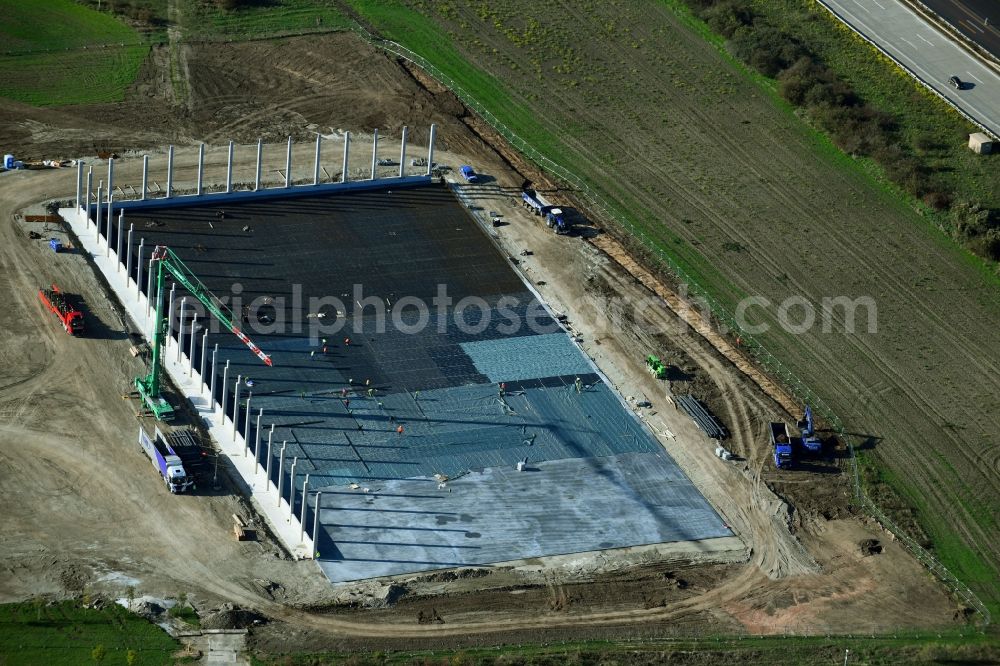 Aerial photograph Magdeburg - Construction site for a warehouse and forwarding building EGLO on Stegelitzer Strasse in the district Gewerbegebiet Nord in Magdeburg in the state Saxony-Anhalt, Germany