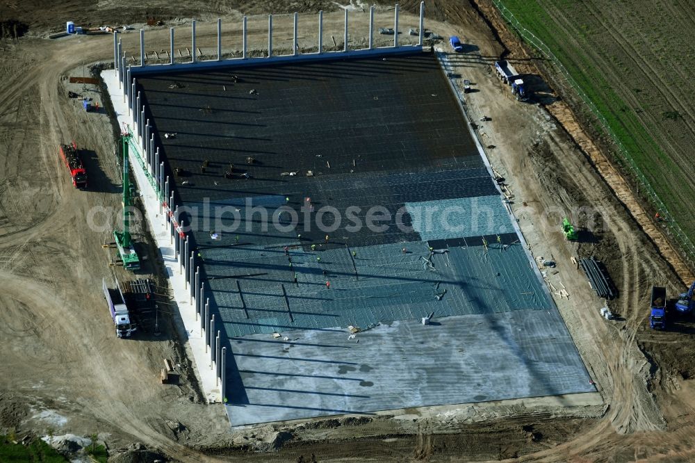 Magdeburg from above - Construction site for a warehouse and forwarding building EGLO on Stegelitzer Strasse in the district Gewerbegebiet Nord in Magdeburg in the state Saxony-Anhalt, Germany