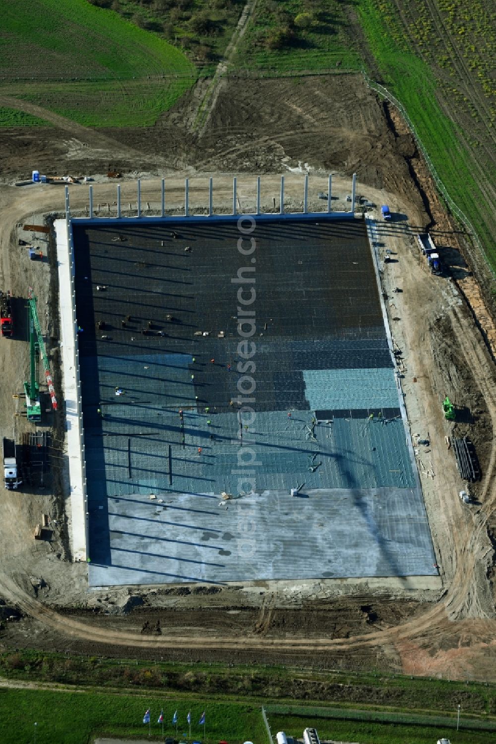 Aerial image Magdeburg - Construction site for a warehouse and forwarding building EGLO on Stegelitzer Strasse in the district Gewerbegebiet Nord in Magdeburg in the state Saxony-Anhalt, Germany