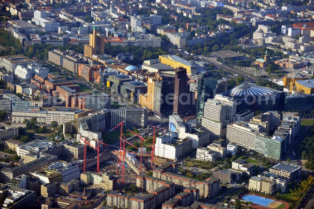 Aerial image Berlin - View at the new building on the former Wertheim site at Leipziger Platz in thr district Mitte in Berlin