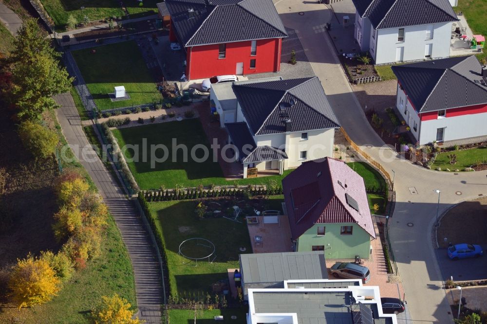 Aerial image Magdeburg - View at the new built single family house settlement Am Birnengarten in the district Ottersleben in Magdeburg in the federal state Saxony-Anhalt. Responsible for the developement is the MAWOG Grundstücks GmbH