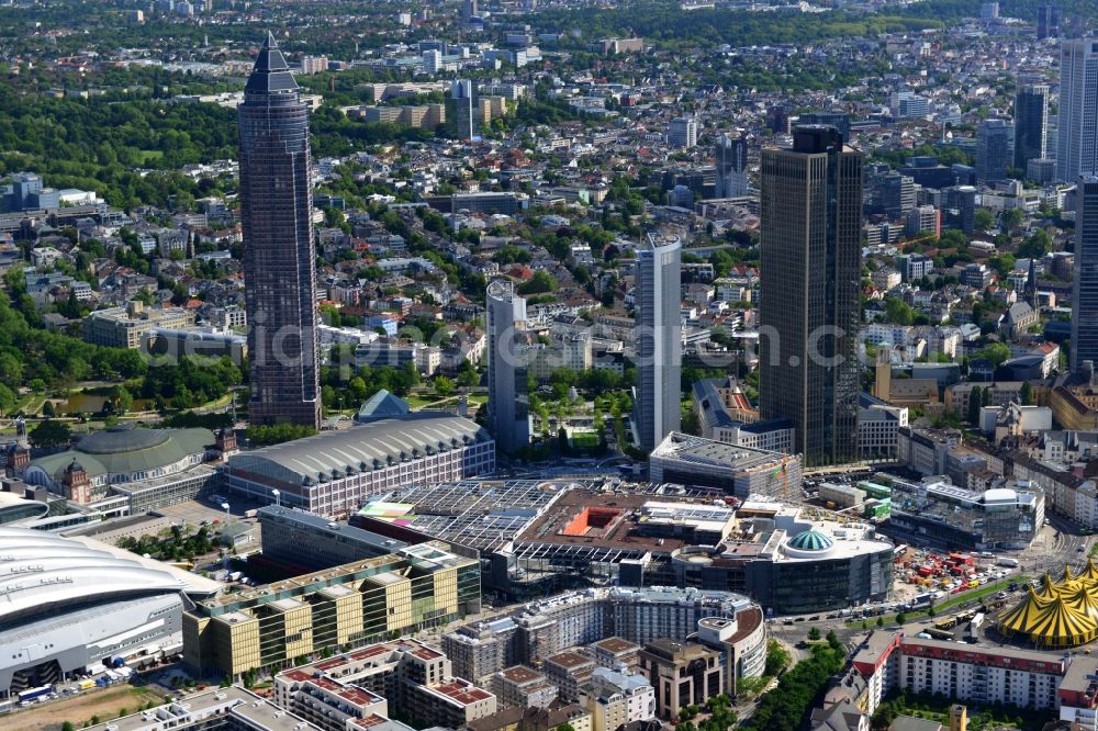 Frankfurt am Main from the bird's eye view: Construction site of building of the shopping center Skyline Plaza on Europa - Allee in the district Gallus in Frankfurt in the state Hesse, Germany