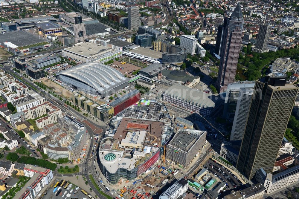 Frankfurt am Main from the bird's eye view: Construction site of building of the shopping center Skyline Plaza on Europa - Allee in the district Gallus in Frankfurt in the state Hesse, Germany