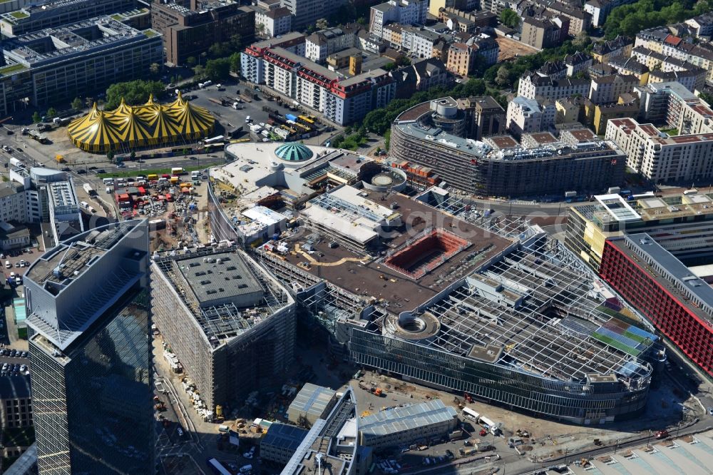 Frankfurt am Main from above - Construction site of building of the shopping center Skyline Plaza on Europa - Allee in the district Gallus in Frankfurt in the state Hesse, Germany