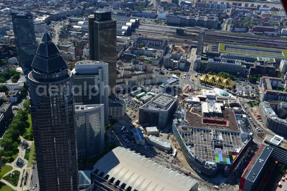 Frankfurt am Main from the bird's eye view: Construction site of building of the shopping center Skyline Plaza on Europa - Allee in the district Gallus in Frankfurt in the state Hesse, Germany