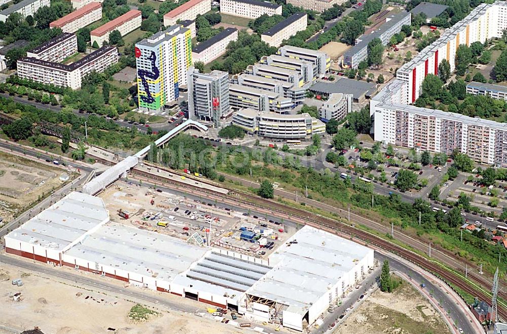 Aerial image Berlin- Lichtenberg - Neubau eines Einkaufscenters an der S- Bahn Storkower Str. in Berlin- Lichtenberg / Berlin.