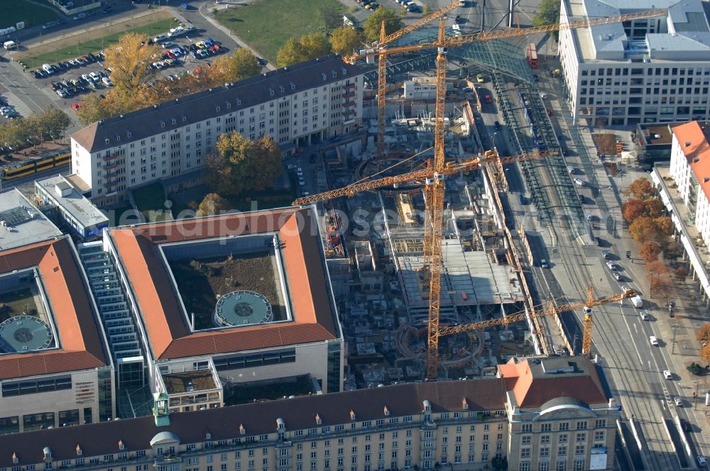 Aerial image Dresden - Construction site Building of the shopping center Altmarkt Galerie der ECE Projektmanagement GmbH in Dresden in the state Saxony