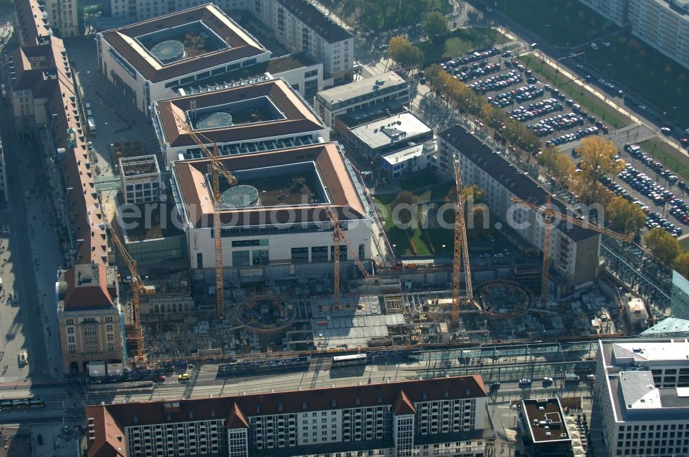 Dresden from above - Construction site Building of the shopping center Altmarkt Galerie der ECE Projektmanagement GmbH in Dresden in the state Saxony