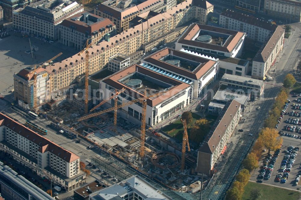 Aerial image Dresden - Construction site Building of the shopping center Altmarkt Galerie der ECE Projektmanagement GmbH in Dresden in the state Saxony