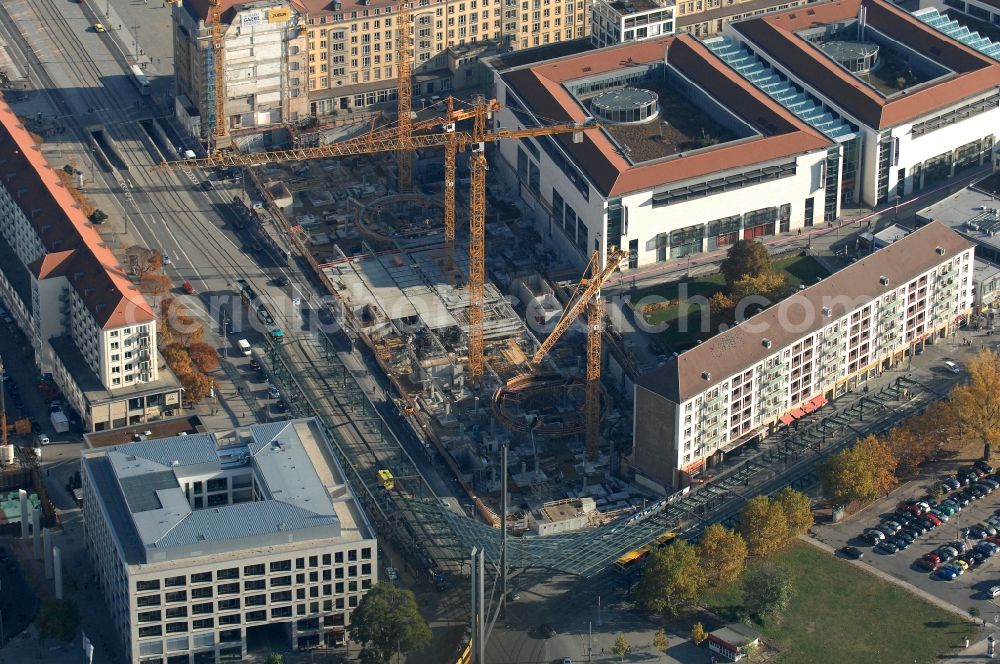 Aerial photograph Dresden - Construction site Building of the shopping center Altmarkt Galerie der ECE Projektmanagement GmbH in Dresden in the state Saxony