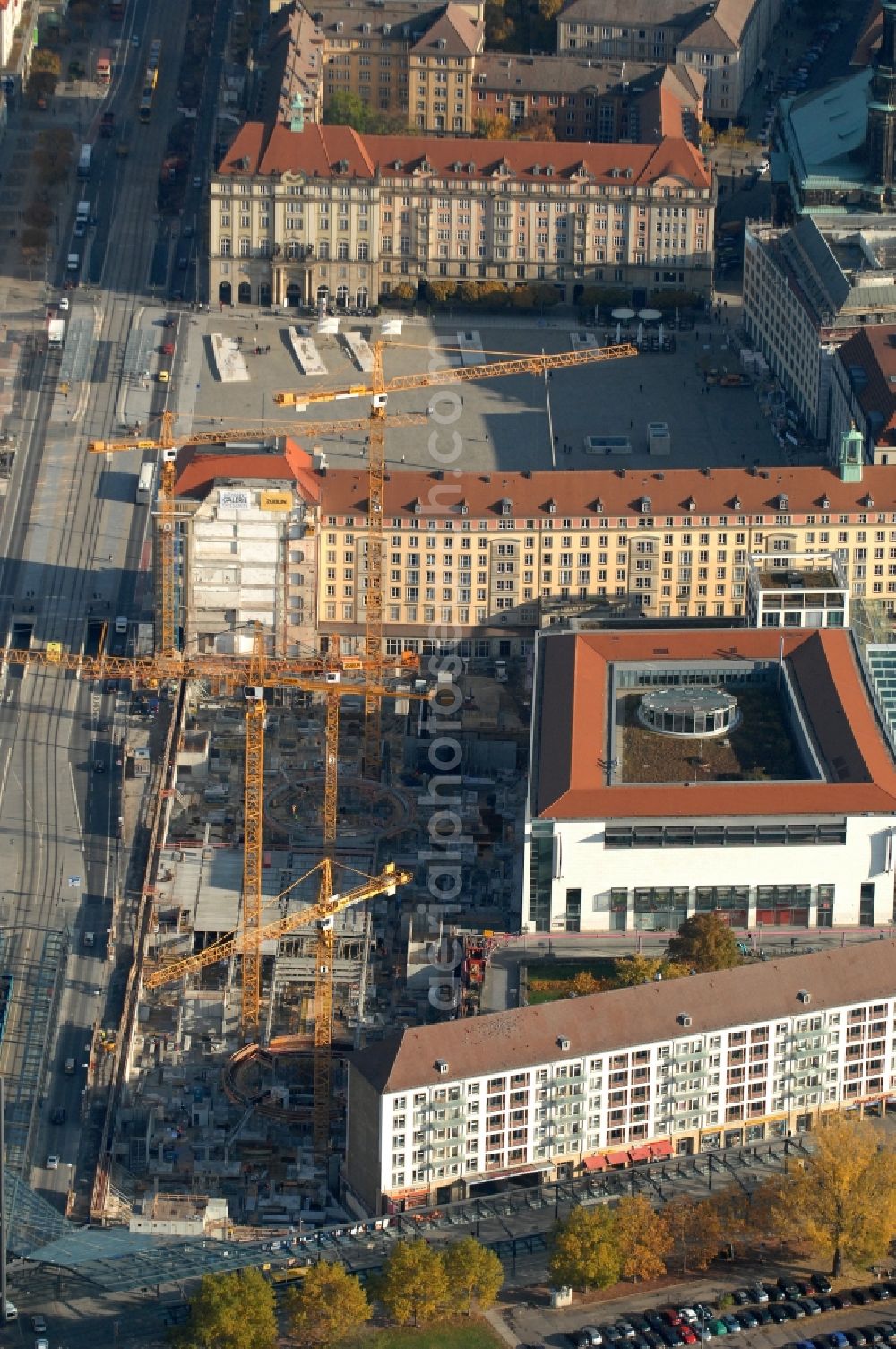 Dresden from above - Construction site Building of the shopping center Altmarkt Galerie der ECE Projektmanagement GmbH in Dresden in the state Saxony