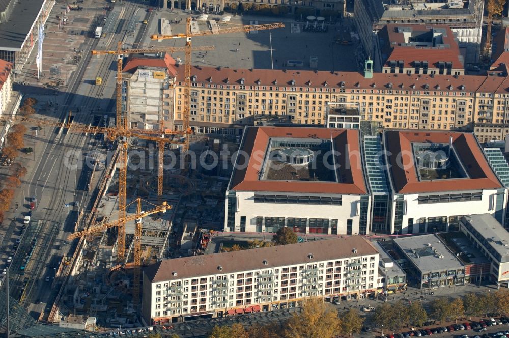 Dresden from the bird's eye view: Construction site Building of the shopping center Altmarkt Galerie der ECE Projektmanagement GmbH in Dresden in the state Saxony