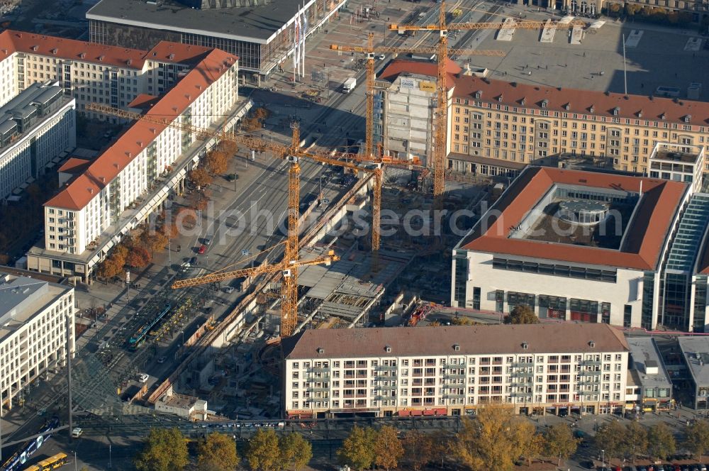 Aerial image Dresden - Construction site Building of the shopping center Altmarkt Galerie der ECE Projektmanagement GmbH in Dresden in the state Saxony