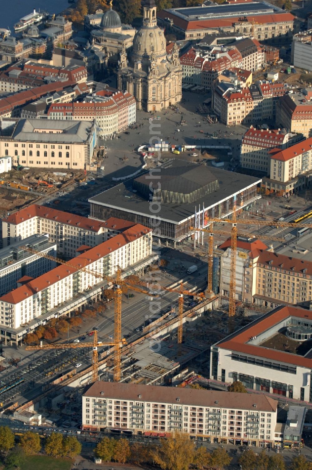 Aerial photograph Dresden - Construction site Building of the shopping center Altmarkt Galerie der ECE Projektmanagement GmbH in Dresden in the state Saxony