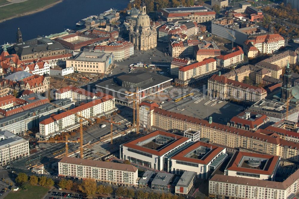 Dresden from above - Construction site Building of the shopping center Altmarkt Galerie der ECE Projektmanagement GmbH in Dresden in the state Saxony