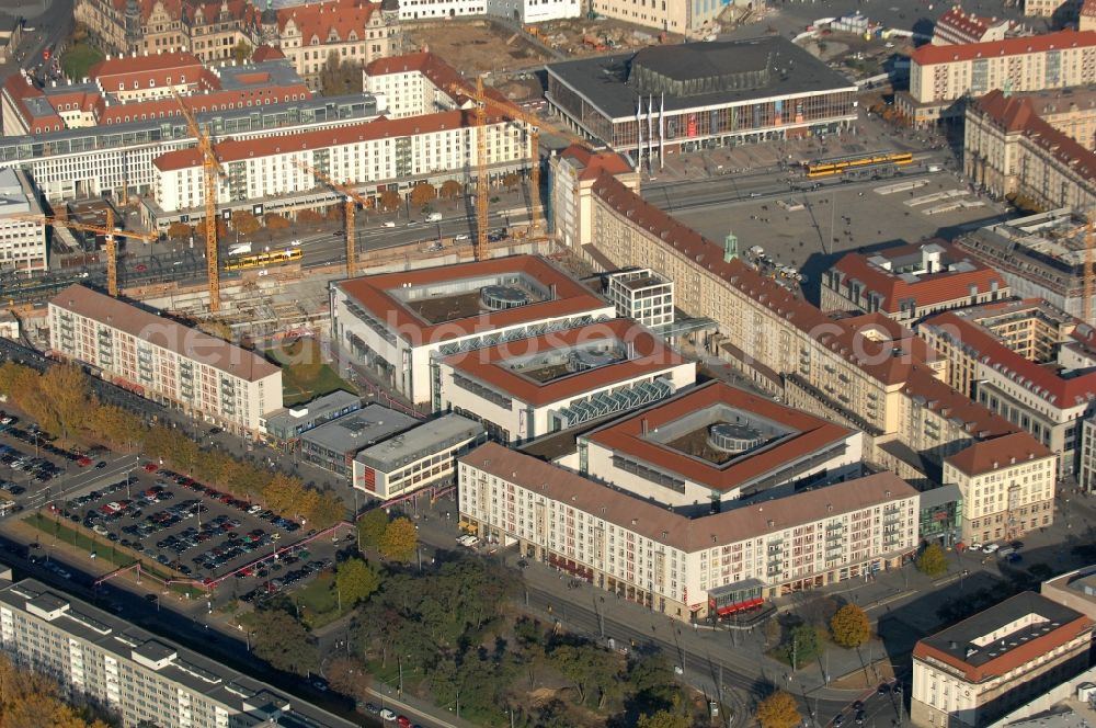 Dresden from the bird's eye view: Construction site Building of the shopping center Altmarkt Galerie der ECE Projektmanagement GmbH in Dresden in the state Saxony