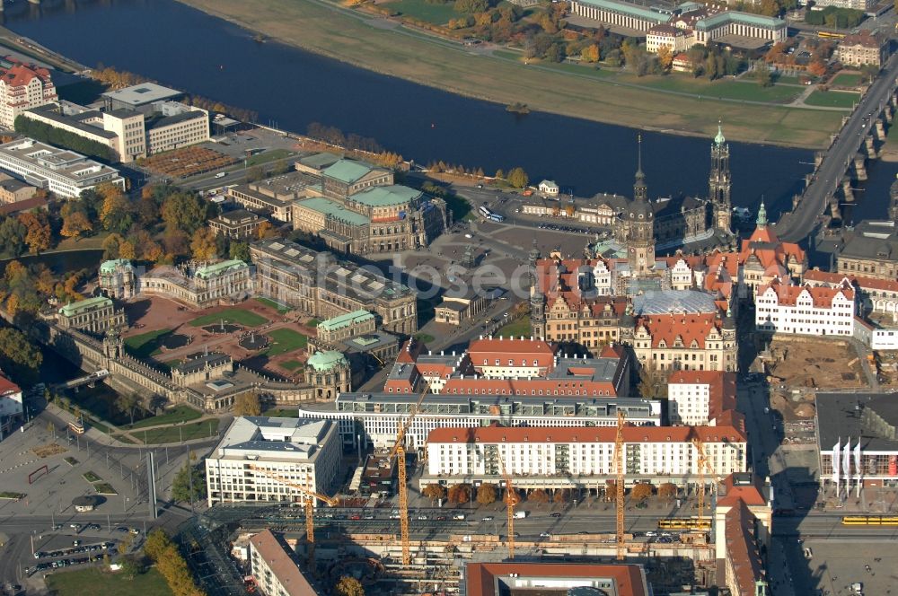 Aerial photograph Dresden - Construction site Building of the shopping center Altmarkt Galerie der ECE Projektmanagement GmbH in Dresden in the state Saxony