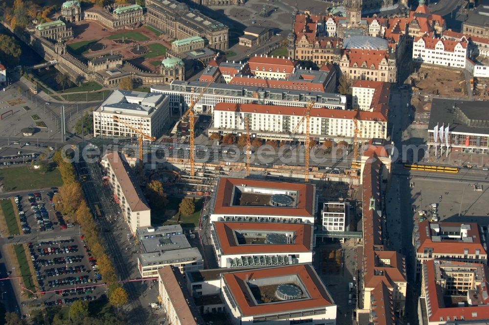 Dresden from above - Construction site Building of the shopping center Altmarkt Galerie der ECE Projektmanagement GmbH in Dresden in the state Saxony