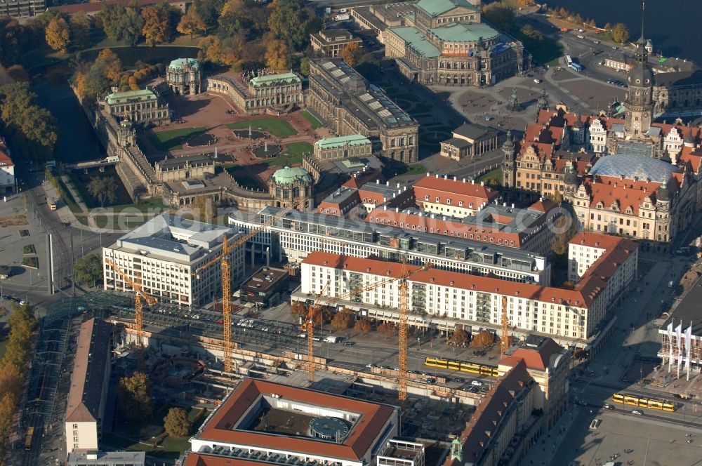 Aerial image Dresden - Construction site Building of the shopping center Altmarkt Galerie der ECE Projektmanagement GmbH in Dresden in the state Saxony