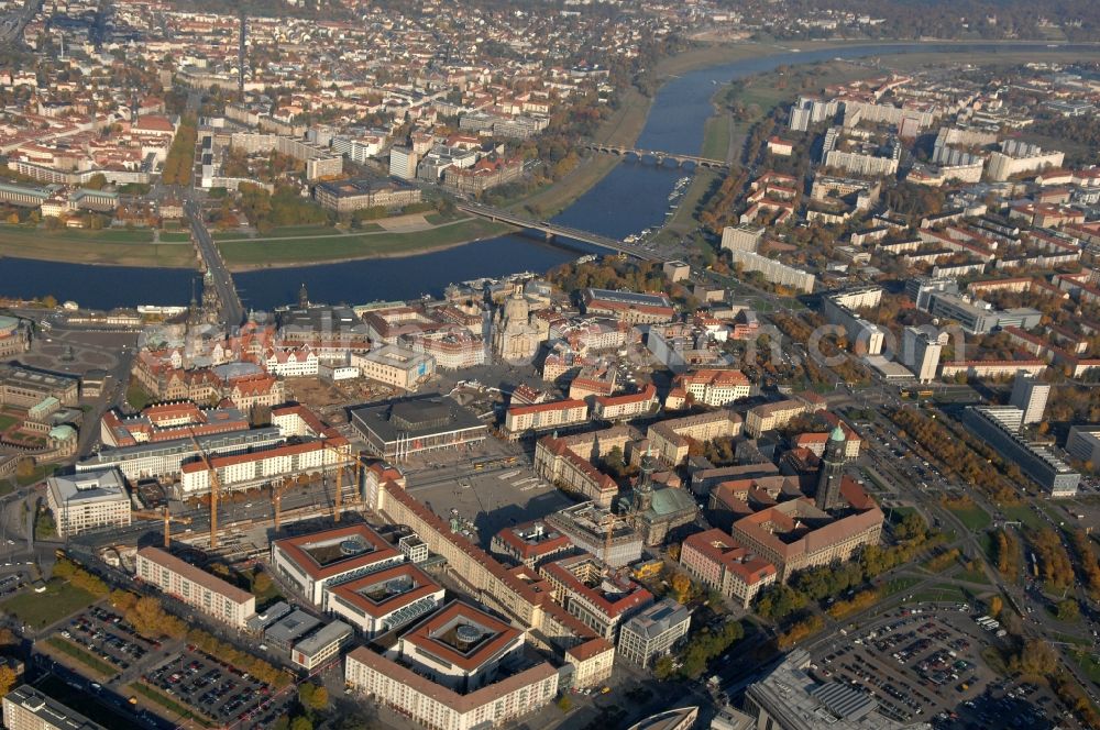 Dresden from above - Construction site Building of the shopping center Altmarkt Galerie der ECE Projektmanagement GmbH in Dresden in the state Saxony