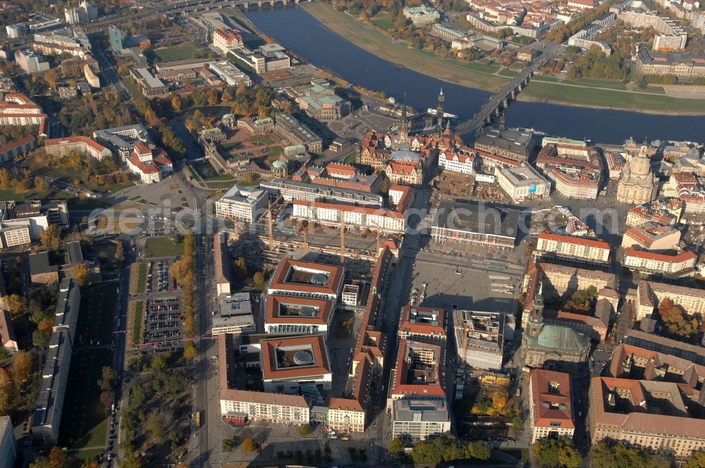 Aerial image Dresden - Construction site Building of the shopping center Altmarkt Galerie der ECE Projektmanagement GmbH in Dresden in the state Saxony