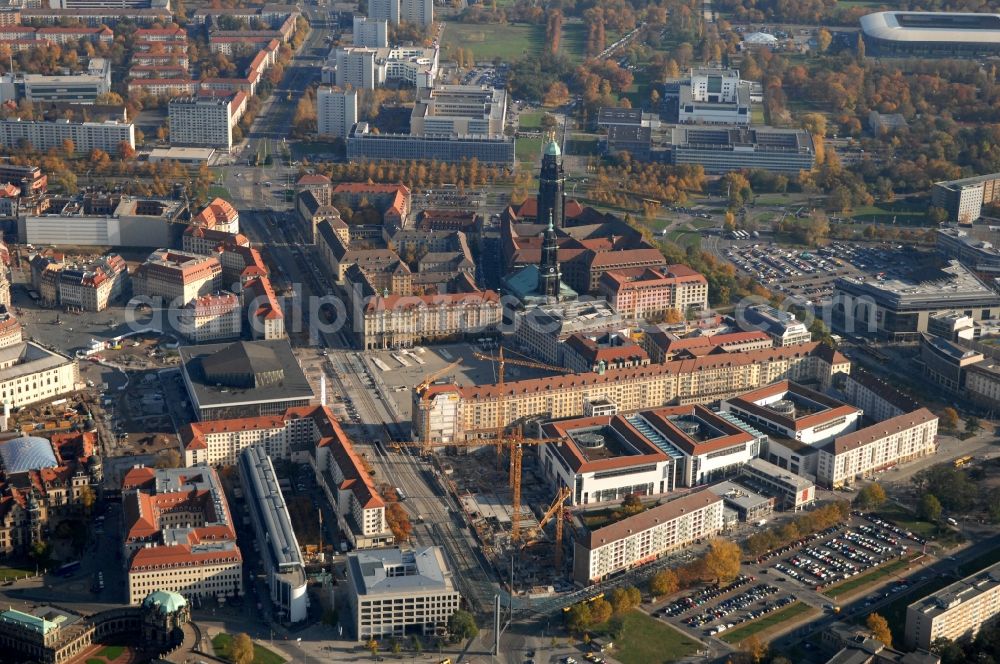 Aerial photograph Dresden - Construction site Building of the shopping center Altmarkt Galerie der ECE Projektmanagement GmbH in Dresden in the state Saxony