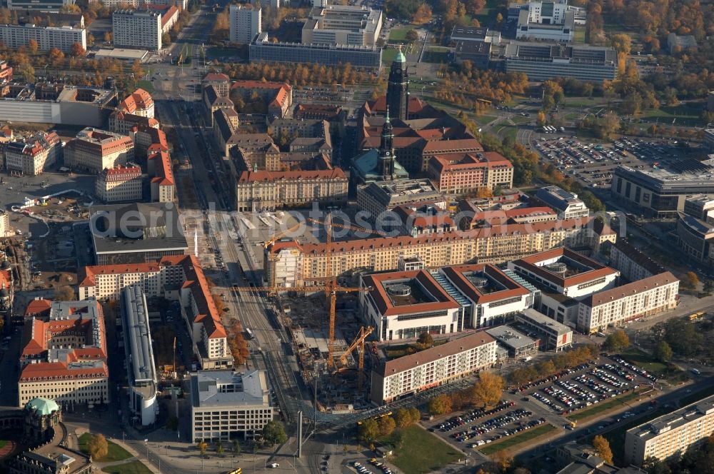 Dresden from above - Construction site Building of the shopping center Altmarkt Galerie der ECE Projektmanagement GmbH in Dresden in the state Saxony